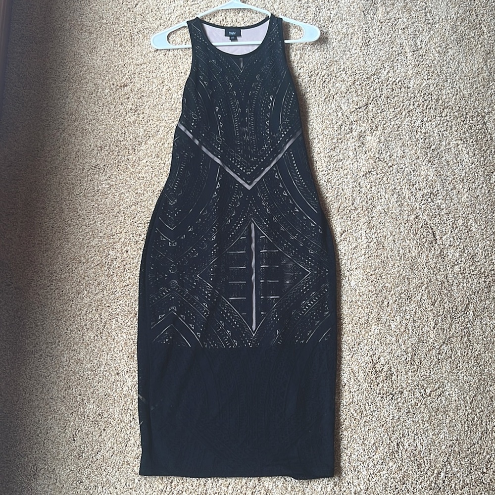 Slimming Black Patterned Dress